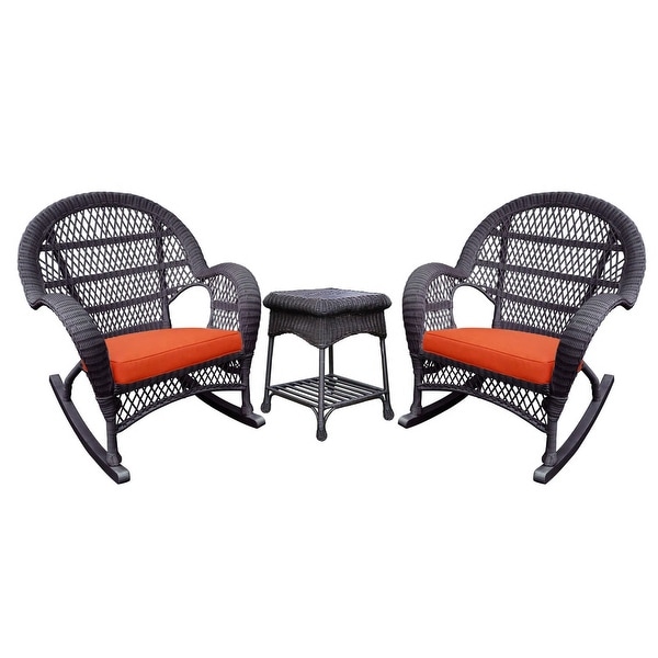 Havenside Home Surfside Espresso Rocker Wicker Chair And End Table Set with Cushions