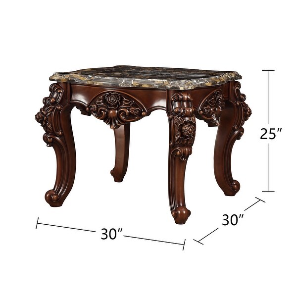 Square Marble End Table with Metal Legs in Walnut Finish