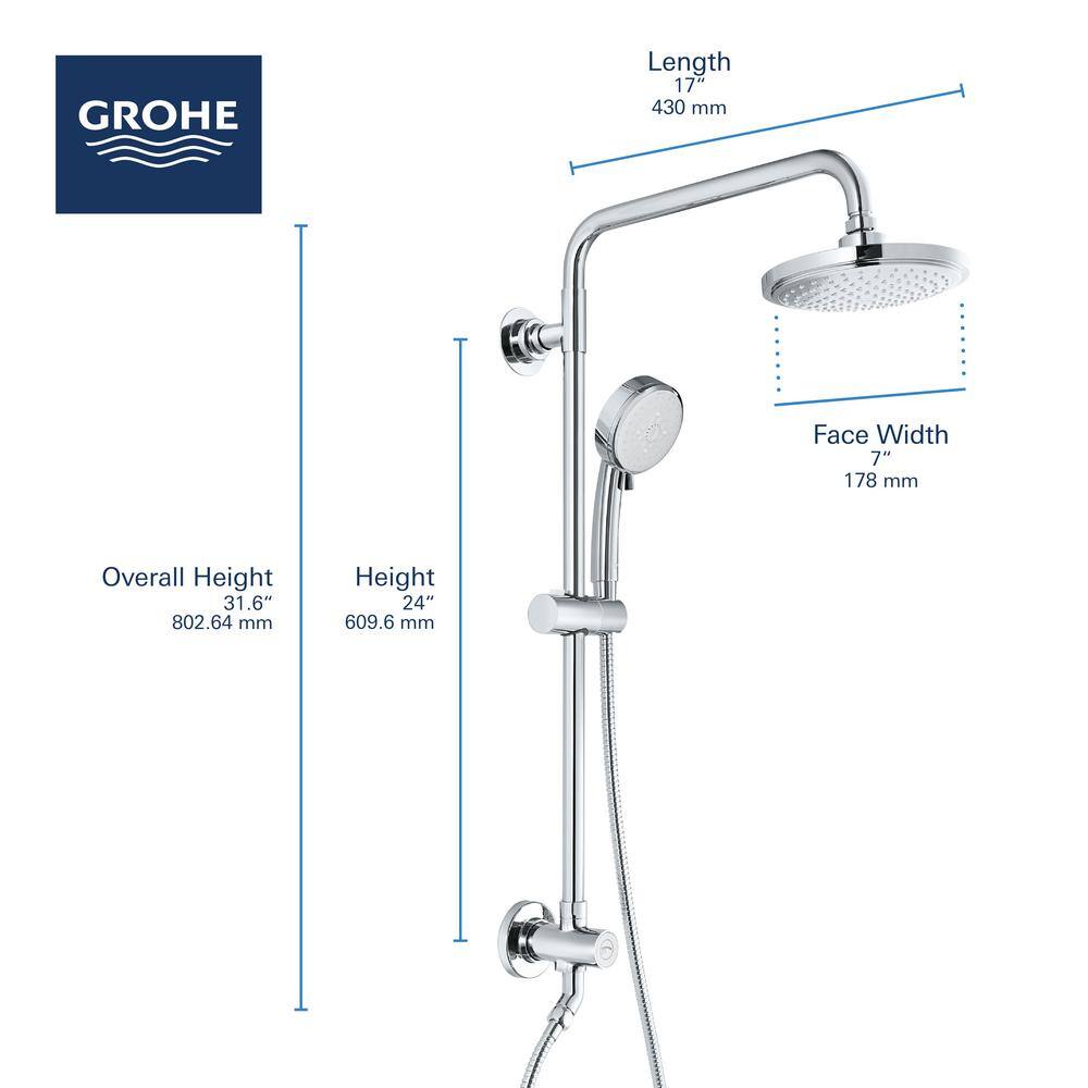 GROHE Vitalio 5-spray 7 in. Dual Shower Head and Handheld Shower Head in Chrome 26520000