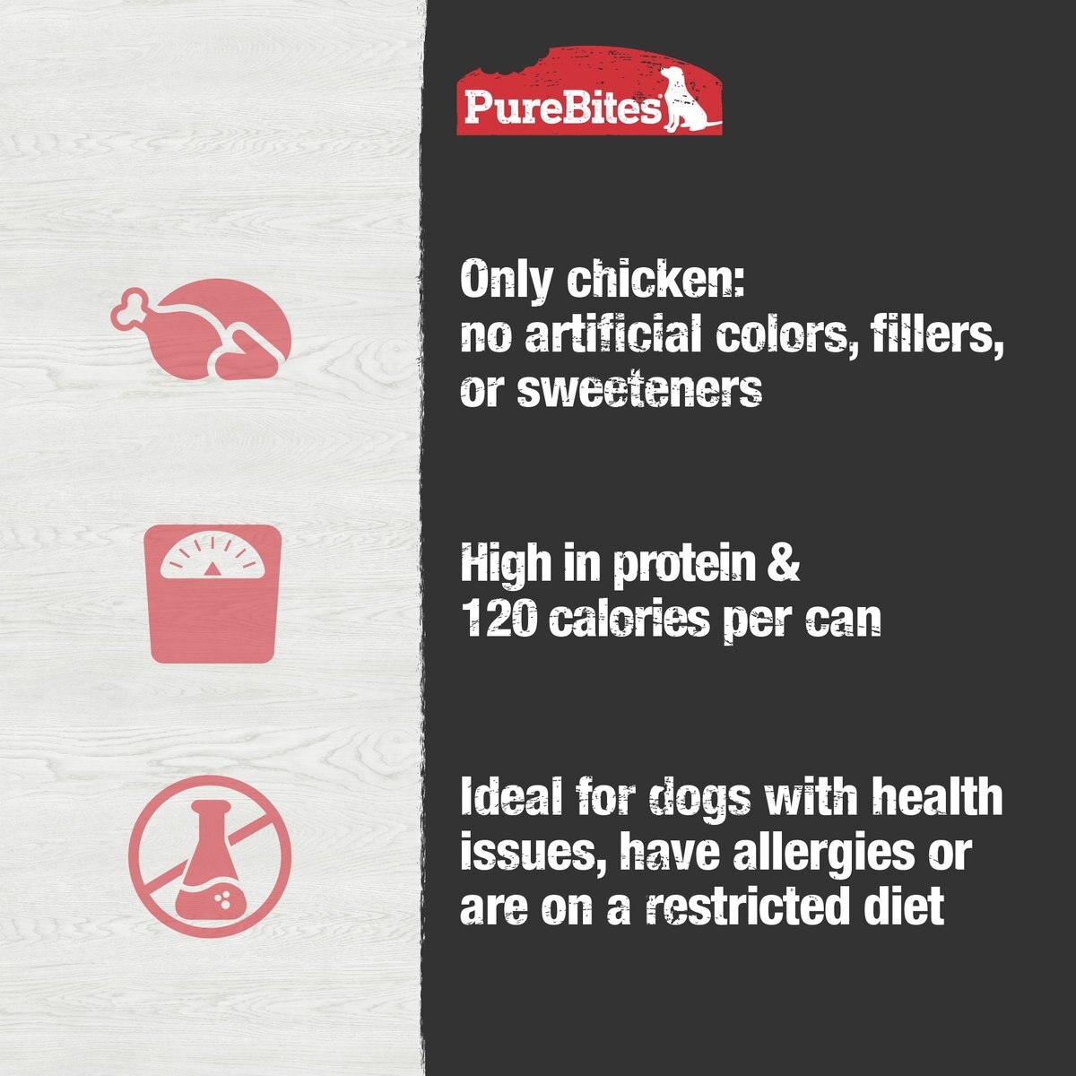 PureBites 100% Pure Chicken Paté Dog Food Toppings， 2.5-oz can， 12 count