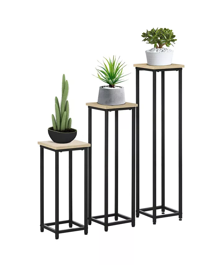 Outsunny Set of 3 Outdoor Plant Stand， Display End Table， Plant Shelf Corner Planter Pot Rack for Indoor Outdoor Home Patio Garden Decor