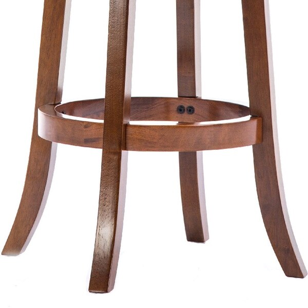 Pal 29 Inch Swivel Bar Stool， Solid Wood， Bonded Leather， Walnut Brown - 19.5 L x 18 W x 43.5 H