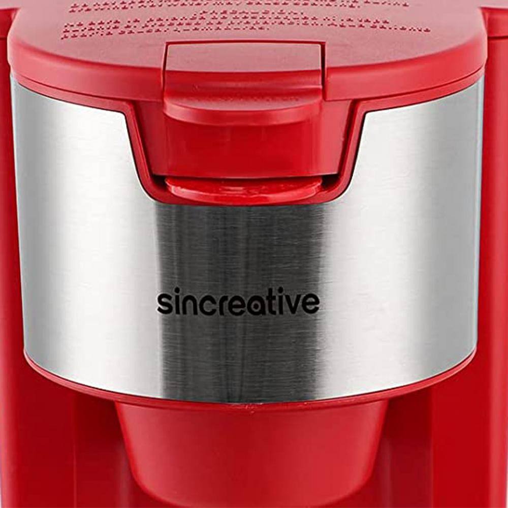 sincreative 1- Cup Red Single Serve Coffee Maker Cappuccino Machine with Milk Frother KCM207RD