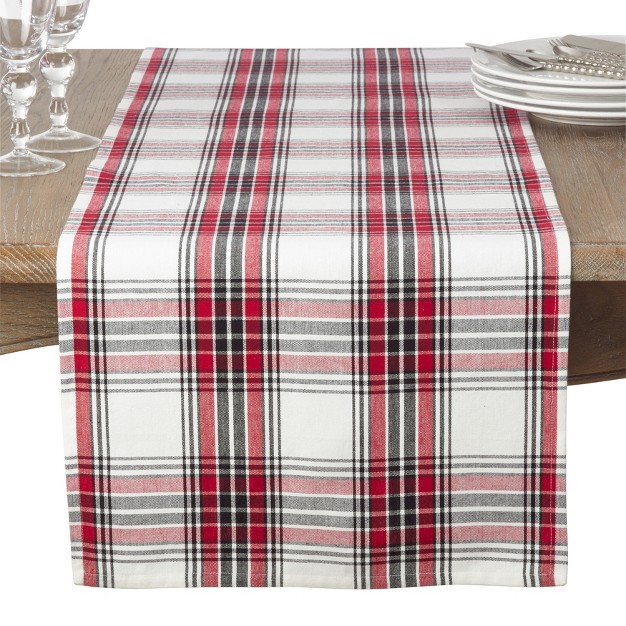 Saro Lifestyle Classic Plaid Pattern Design Casual Cotton Table Runner 16 quot x72 quot Multicolored