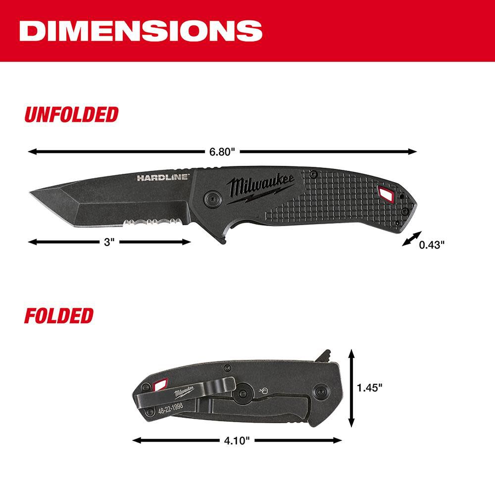 Milwaukee 3 in. HARDLINE Serrated Tanto Blade Pocket Knife 48-22-1998 from Milwaukee