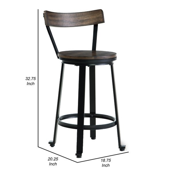 Xan 24 Inch Brown Swivel Counter Height Stool， Set of 2， Black Steel Frame