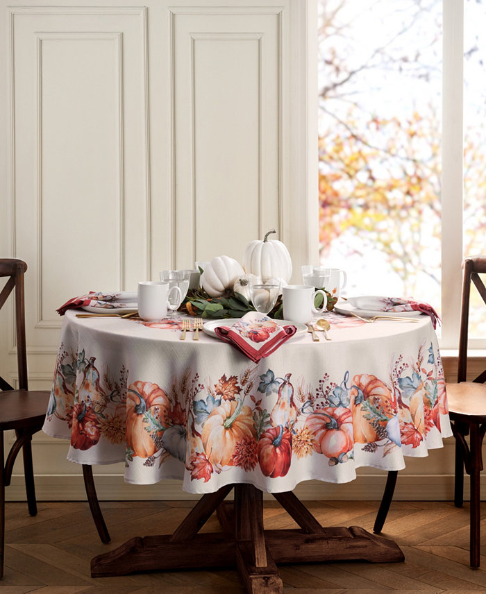 Elrene Botanical Harvest Pumpkin Engineered Tablecloth 70 Round