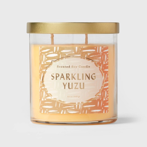 Clear Glass Sparkling Yuzu Lidded Jar Candle Pale Orange