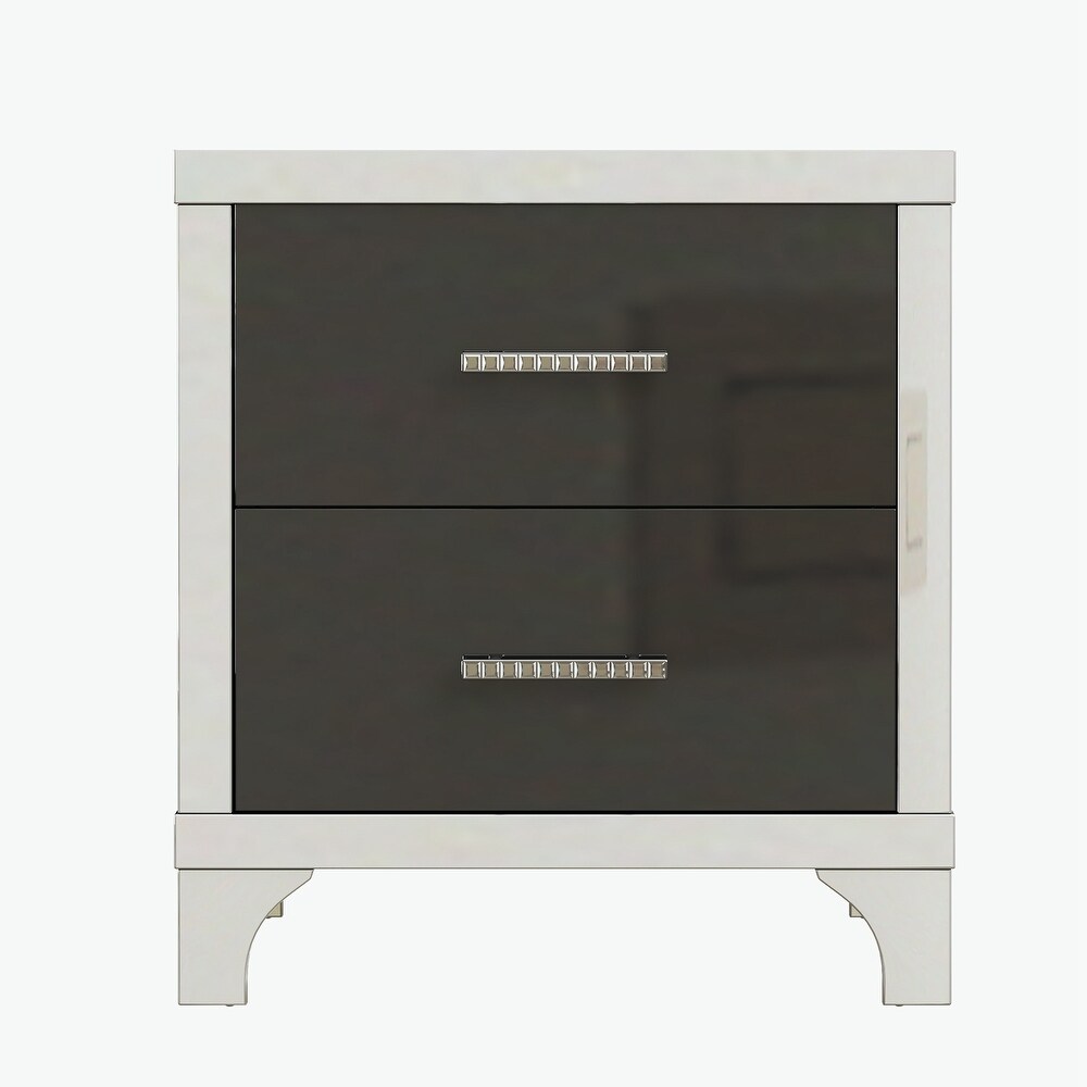 High Gloss Nightstand with Metal Handle