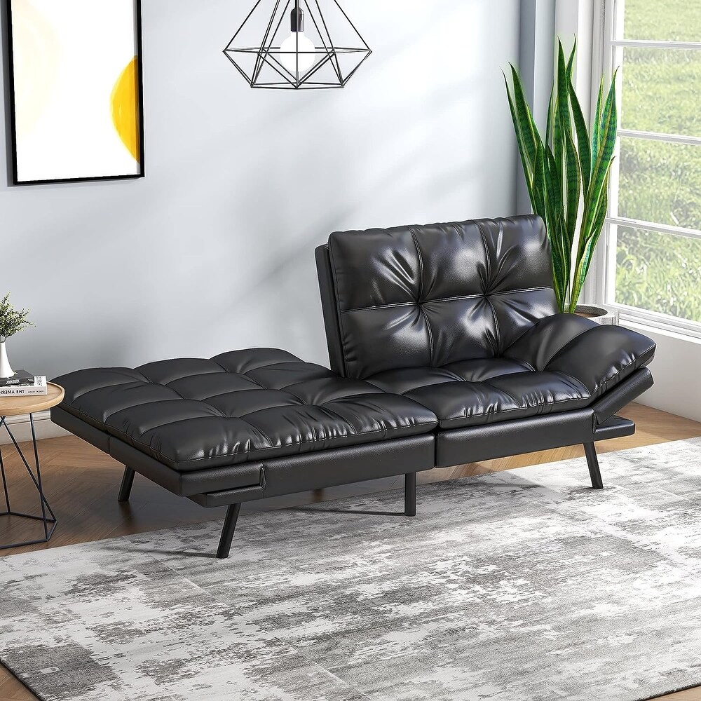 Modern Linen Futon with Memory Foam and Adjustable Armrests