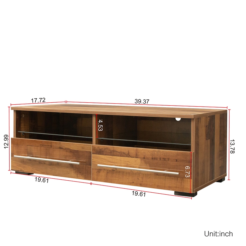 Mid century Modern Style TV Stand with 2 Drawers and LED Light