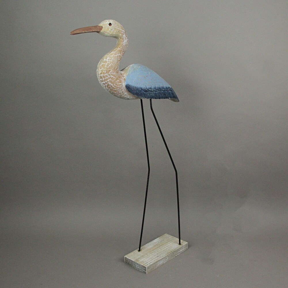 29 Inch Carved Wood Blue Heron Bird Statue Coastal Decor Sculpture Art   29.25 X 9.75 X 5 inches