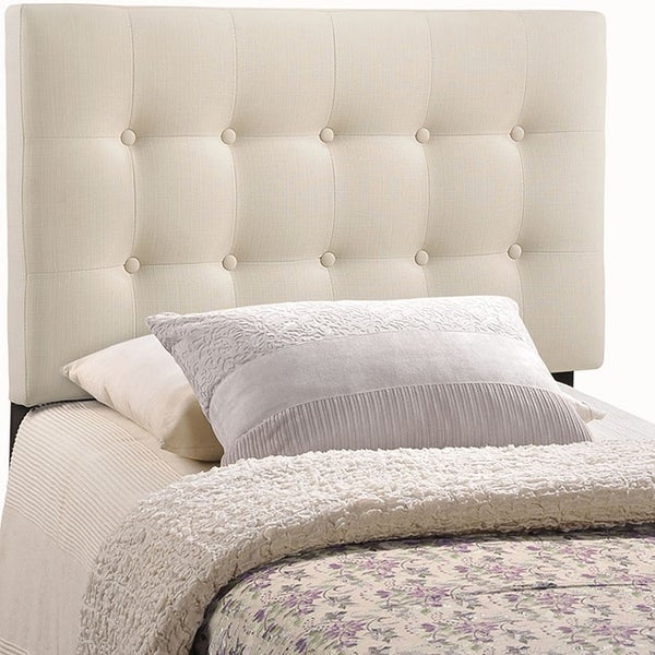 Hixson Stylish Ivory Fabric Upholstered Twin Size Headboard - - 22881219