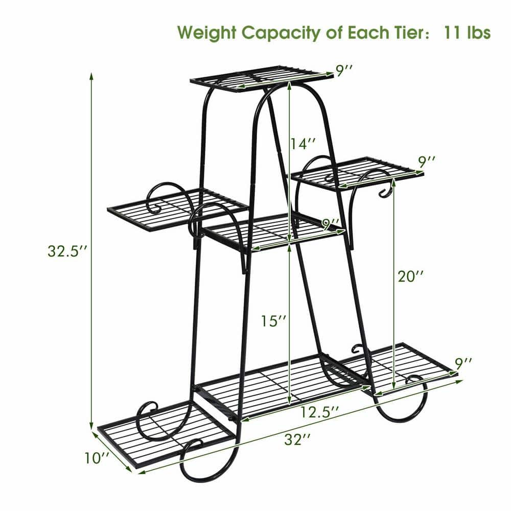 Gymax 32.5 in. Indoor/Outdoor Metal Plant Stand Shelf Multilayer Potted Display Rack Patio Garden (7-Tiered) GYM06243