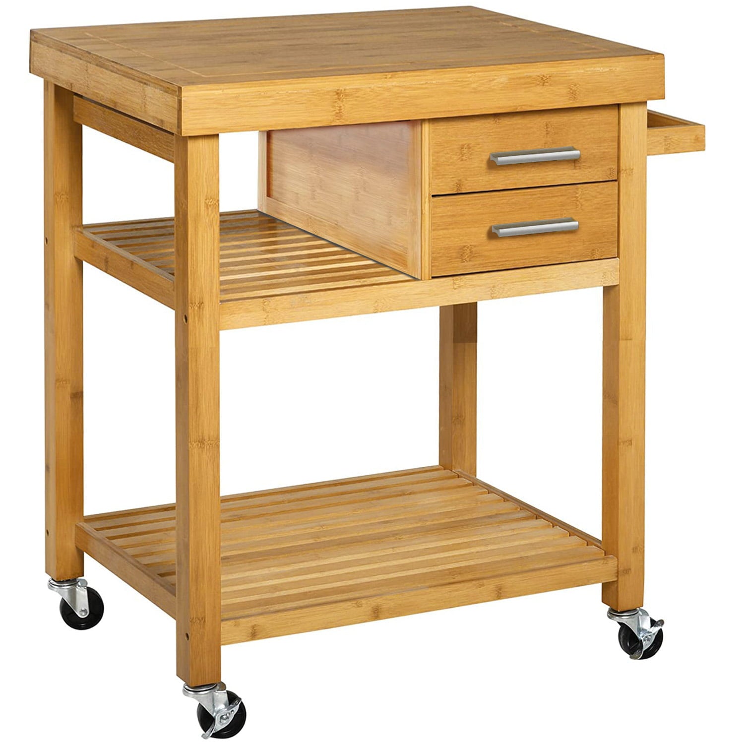 Home Aesthetics Rolling Bamboo Kitchen Island Cart Food Prep Trolley， with Towel