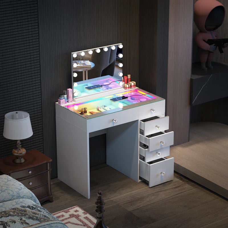 Diana Vanity Desk- 6 Storage Drawers  VNT-VD6 RGB-WHT