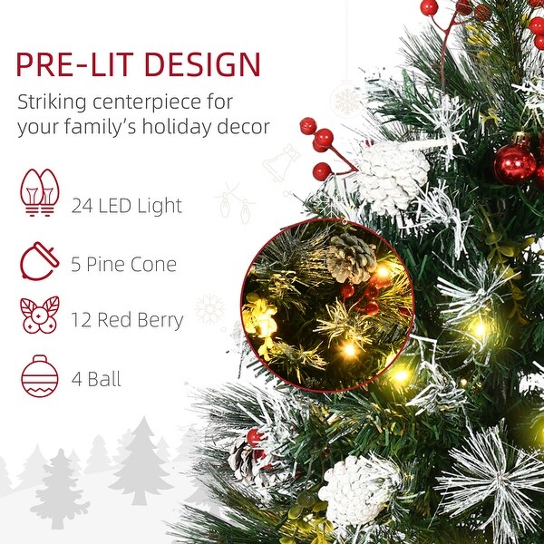 HOMCOM 2 Foot Outdoor PreLit Artificial Christmas Tree Cordless