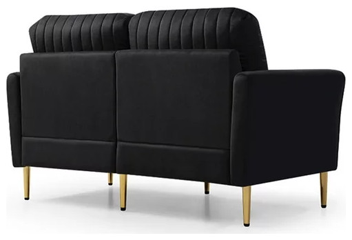 Contemporary Loveseat  Golden Legs  ampChannel Tufted Velvet Fabric Seat   Contemporary   Loveseats   by Declusia  Houzz