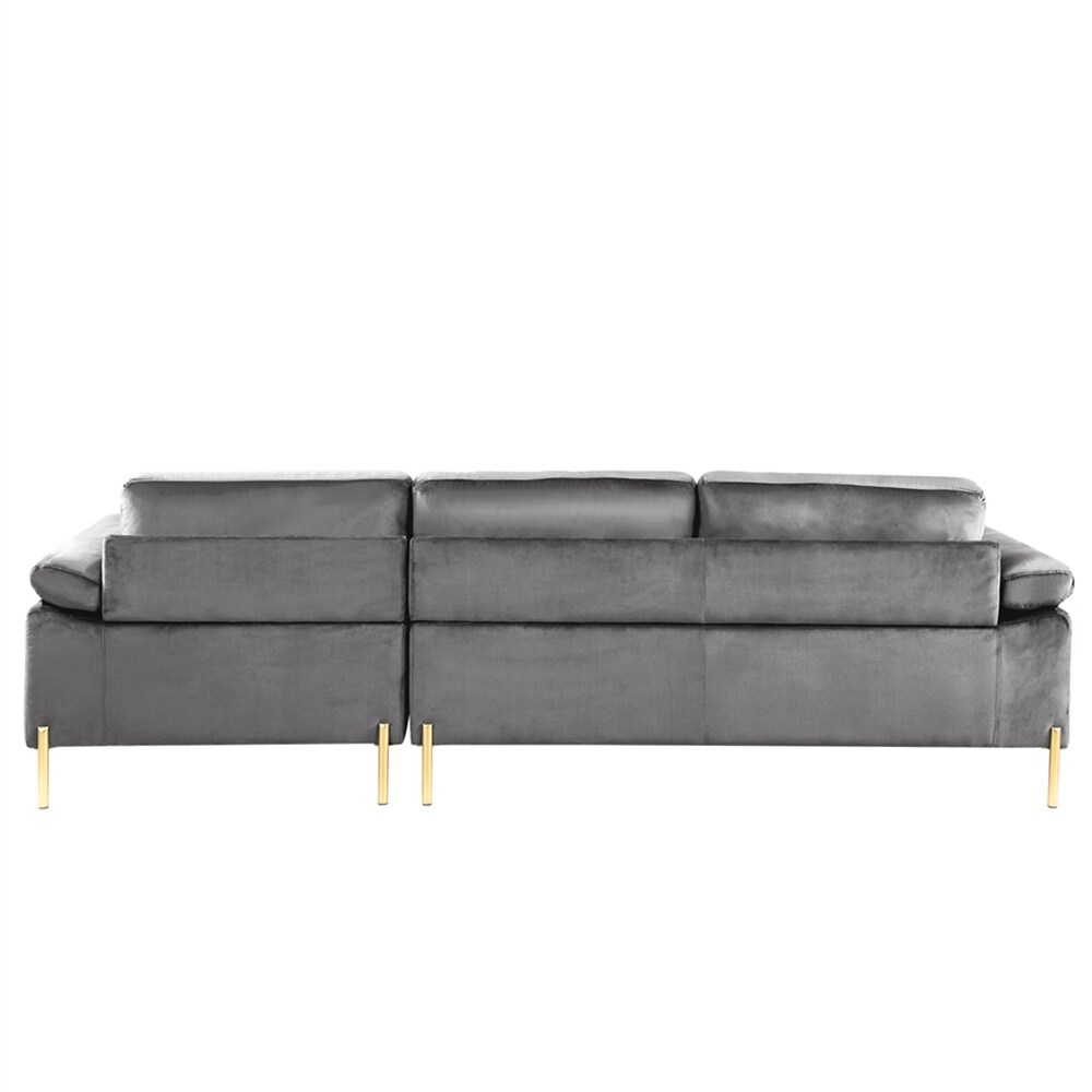 Velvet Sectional Sofa Chaise with Wood Frame and Removable Back