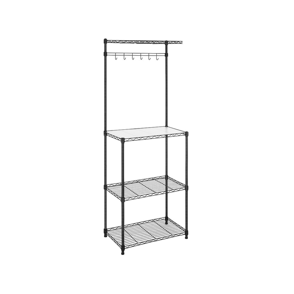 Kitchen Bakers Rack  Adjustable Microwave Stand  Space Saving Storage Rack with 4 Shelves 6 Hooks   23.6” x 13.8” x 63\