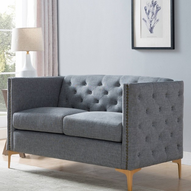 Gasper Tufted Upholstered Loveseat Light Gray Homes Inside Out