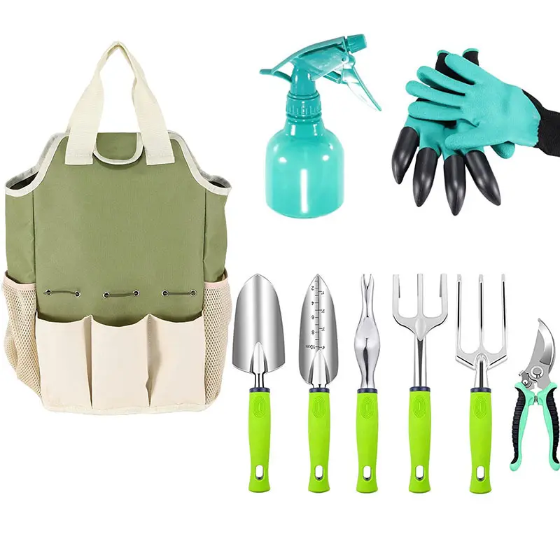 10PCS Garden Tools Kit Set Wholesales Aluminum oy Agricultural Gardening Hand Tools Bag Weeder Rake Shovel Trowel and More