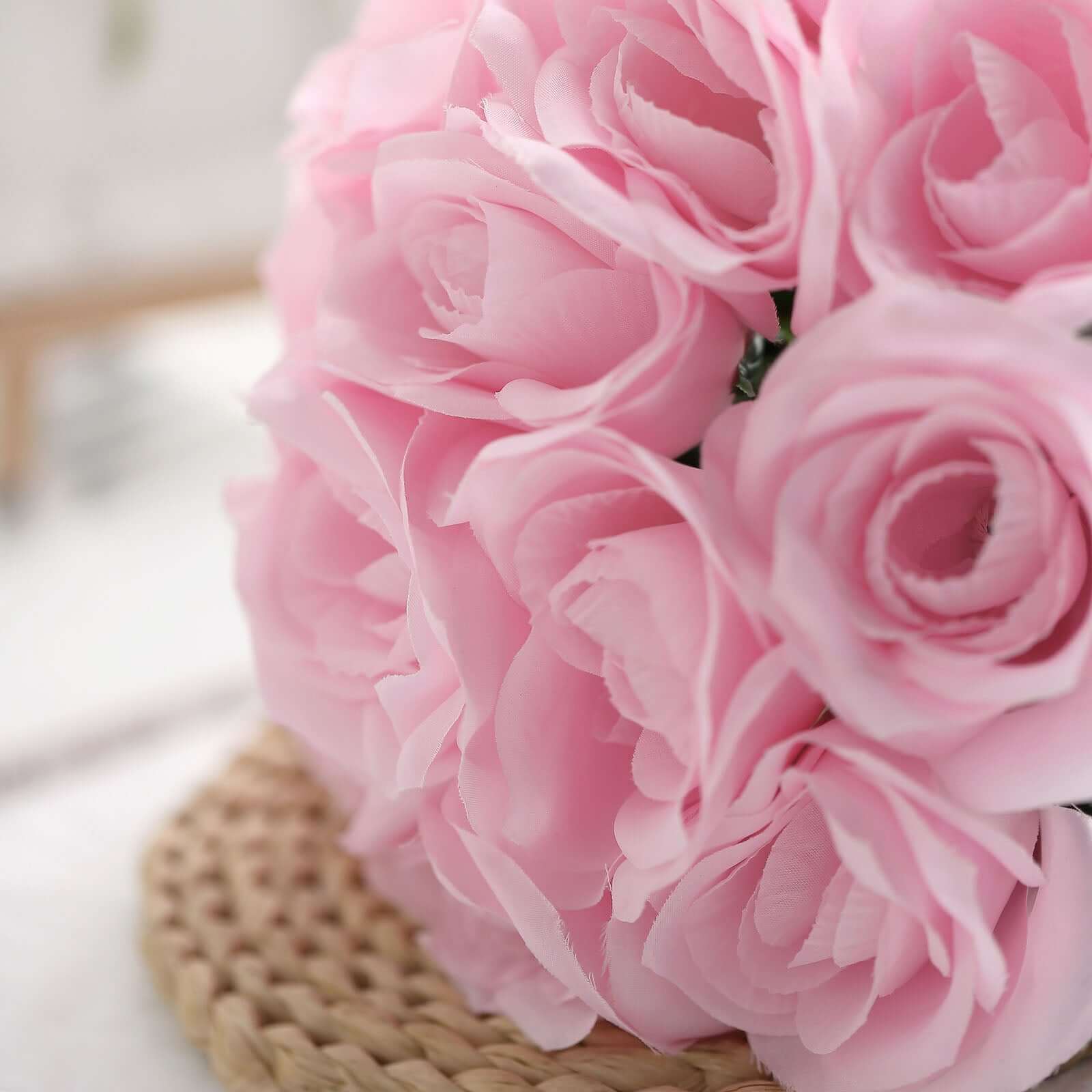 Pink Artificial Velvet-Like Rose Flower Bouquet 12