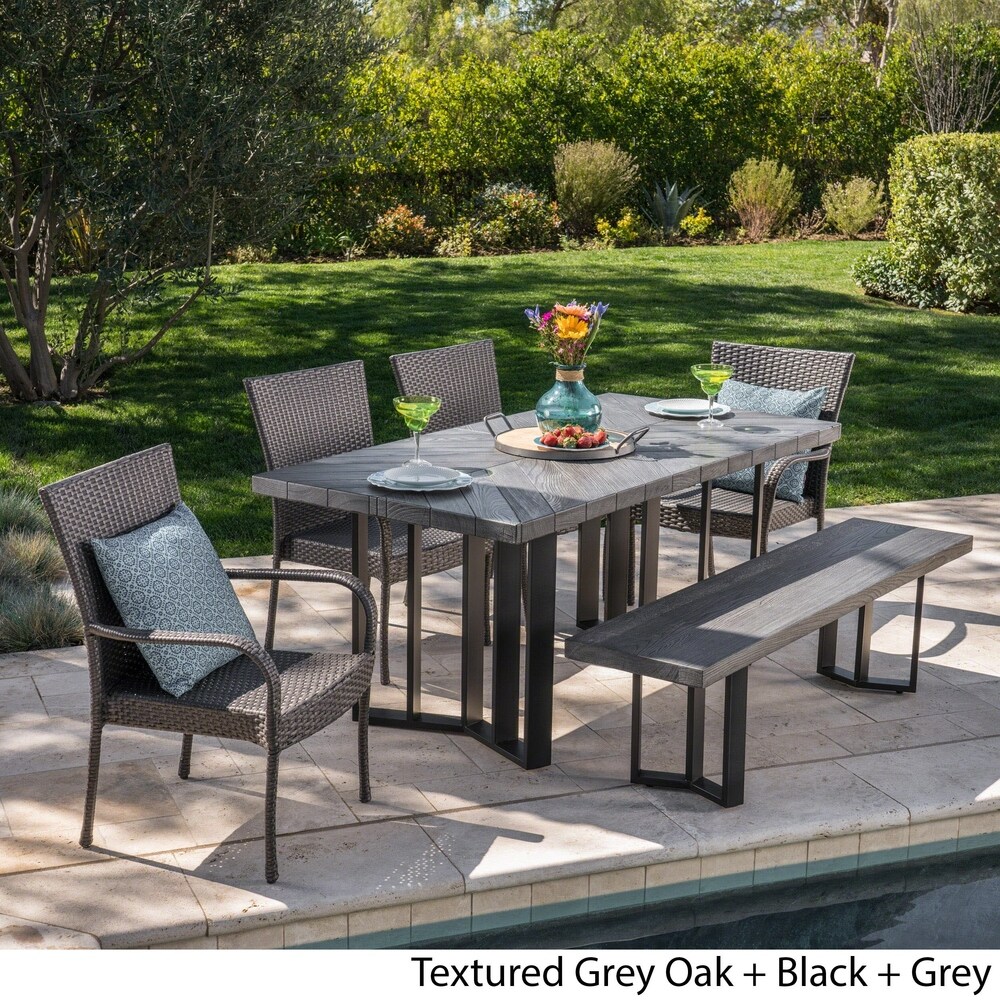 Fossili Outdoor 7 Piece Wicker Dining Set with Textured Dining Table by Christopher Knight Home