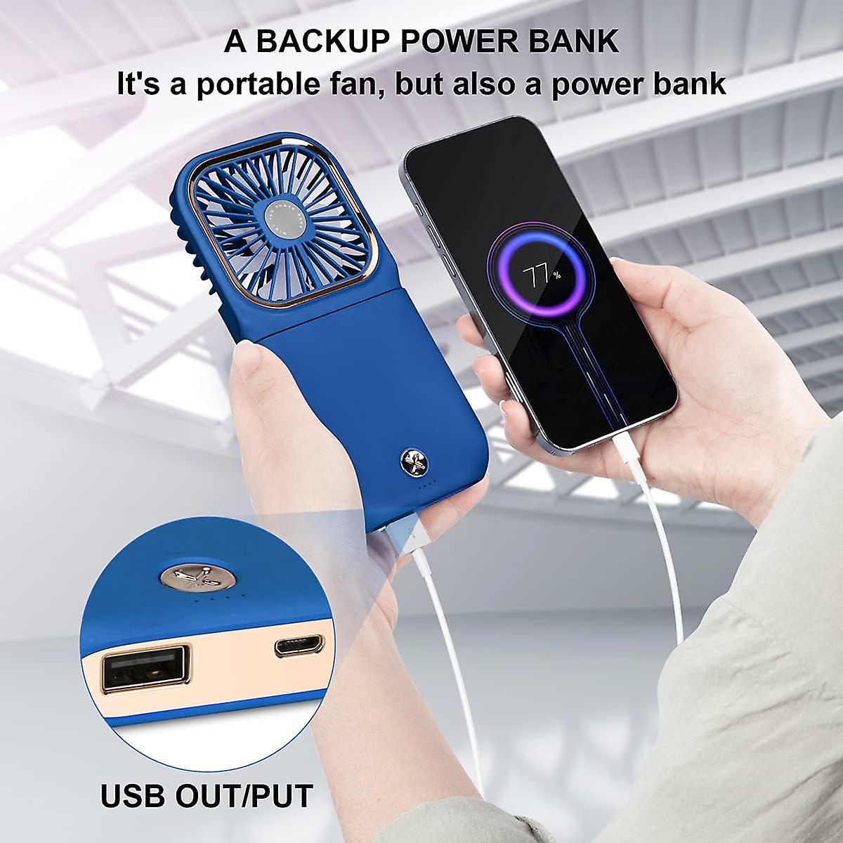 Usb Fan Mini Fan Quiet Hanging Hand Fan， Usb Rechargeable With 3 Speeds， Foldable And Portable Fan For Home， Office And Travel (blue)