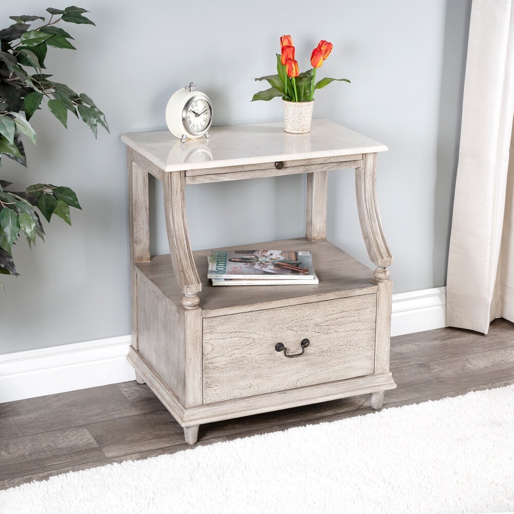 Mabel Genuine Marble and Wood 1 Drawer Nightstand