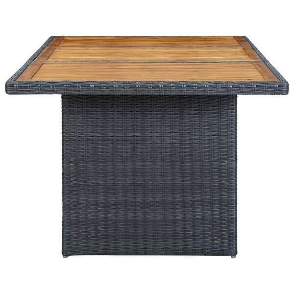 vidaXL Patio Table Dark Gray Poly Rattan and Solid Acacia Wood