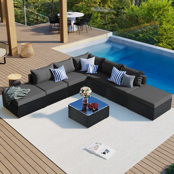 Outdoor Wicker 8Pieces Sofa Set with Cushions and Coffee Table