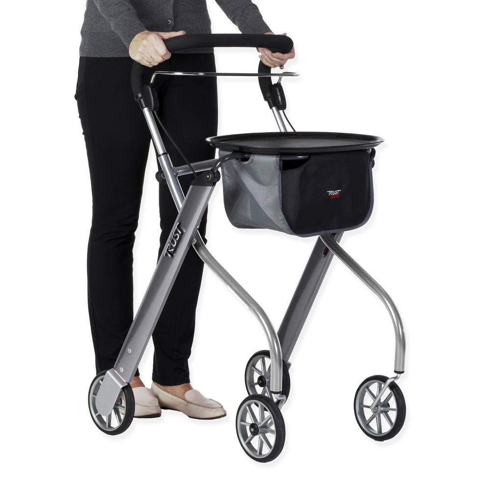 Stander Trust Care Let's Go 4-Wheel Indoor Rollator Rolling Walker with Tray and Basket in Silver 4500-SL