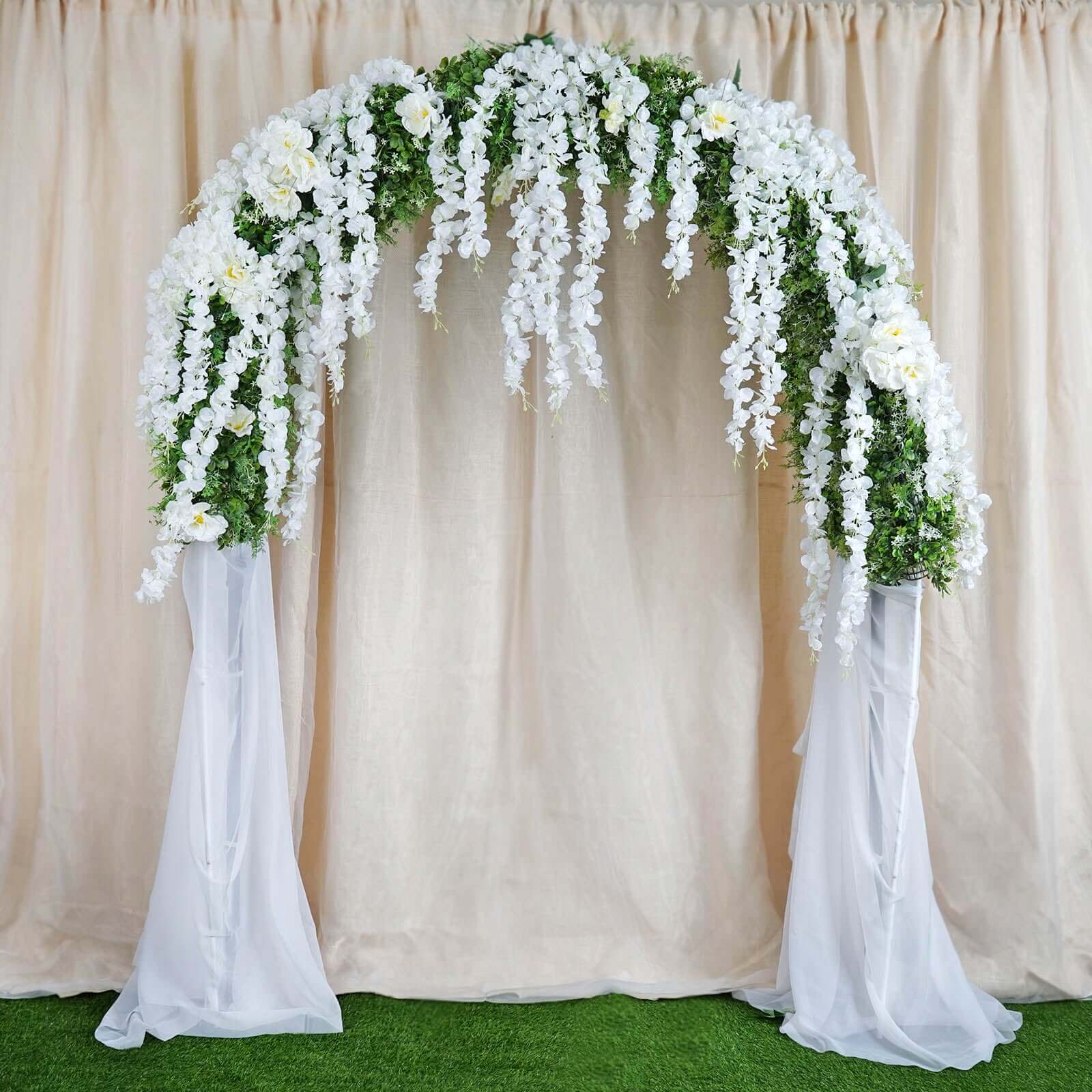 White Artificial Silk Hanging Wisteria Flower Garland Vines - Elaborated 5 Full Strands in 1 Bush 42