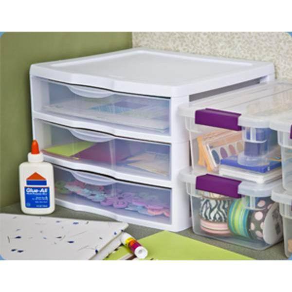 Sterilite White and Clear Countertop 3-Drawer Desktop Storage Unit (12 Pack) 12 x 20938003