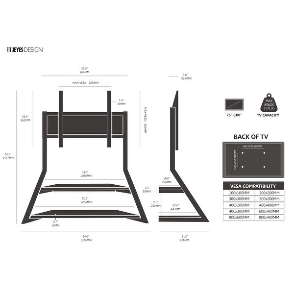 FITUEYES 75 to 100 Inch Modern TV Stand Floor Entertainment Center