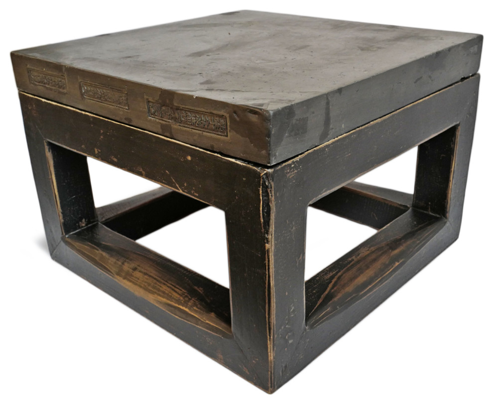 Consigned Black Square Stone Top Table   Asian   Side Tables And End Tables   by Design Mix Furniture  Houzz