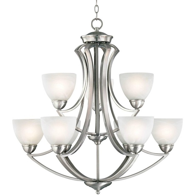 Wide Industrial Tiered White Glass Shade 9 light Fixture For Dining Room House Kitchen Island