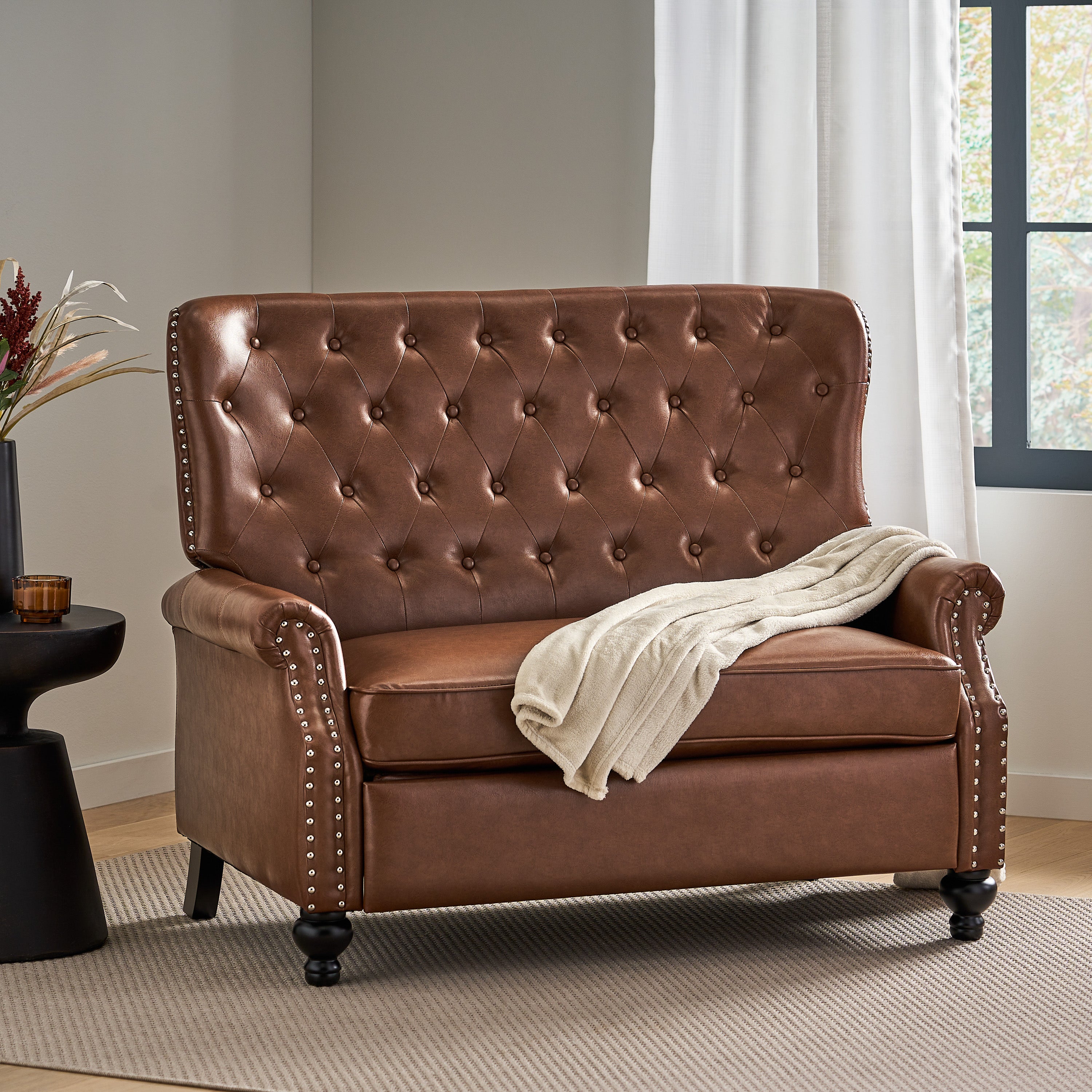 Belknap Contemporary Faux Leather Tufted Oversized Recliner with Nailhead Trim