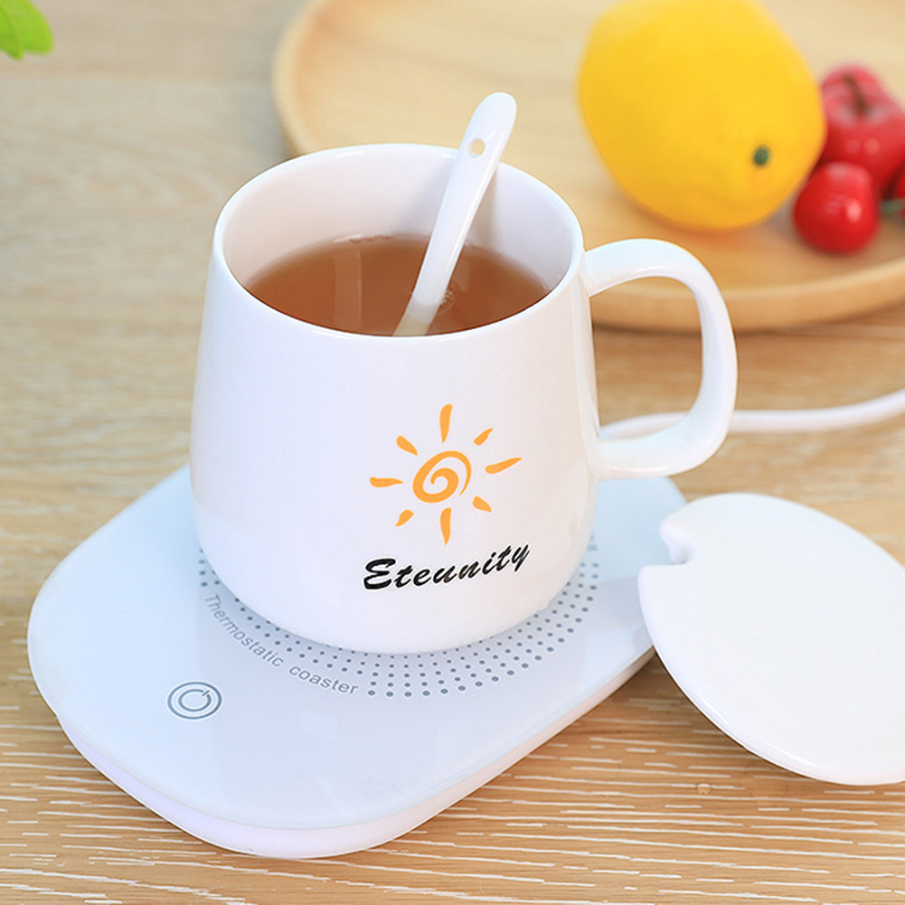 AMNHDO 55-Degree USB Cup Heated Coaster Gravity Sensor Mug Warmer Pad Mat (White)