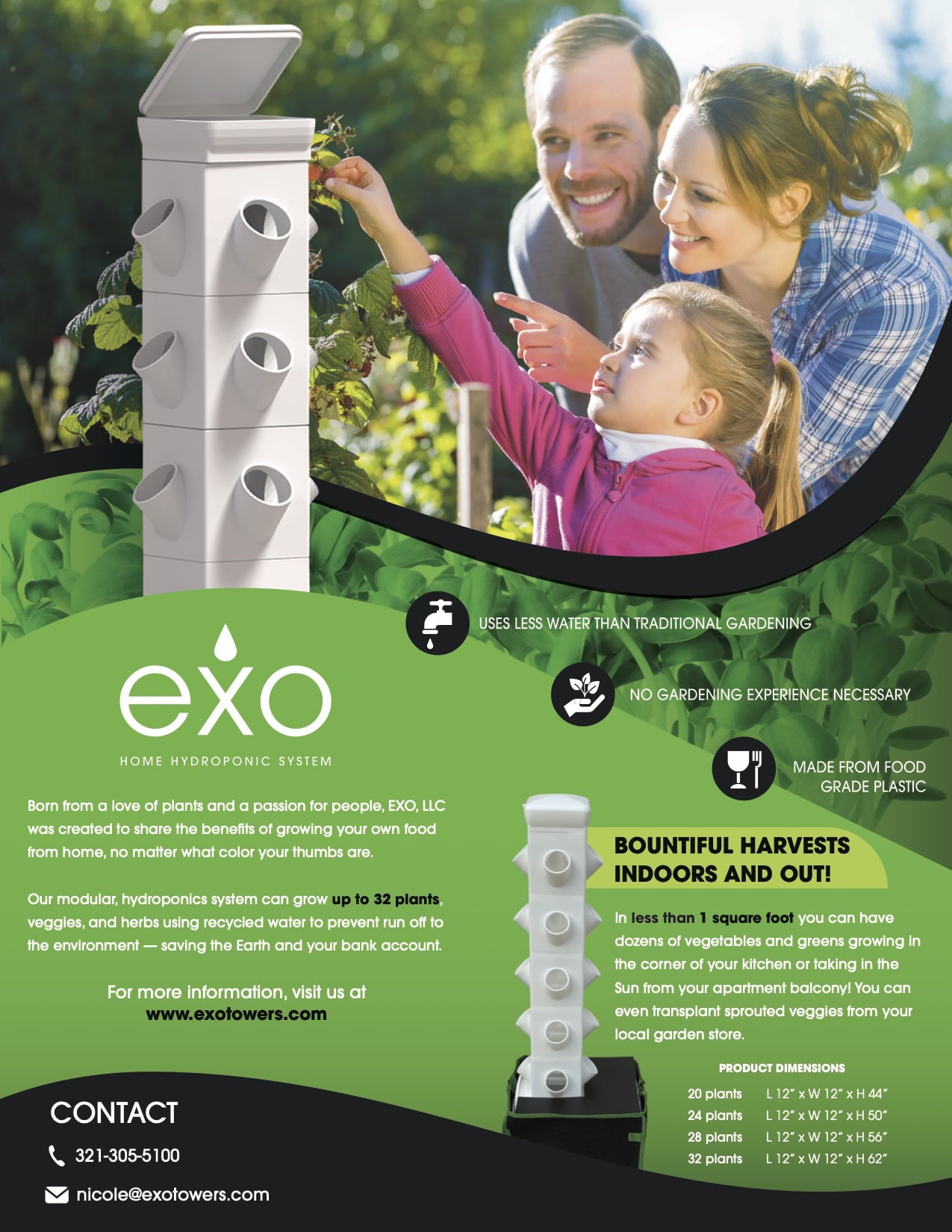 STANDARD HYDROPONIC TOWER - EXOTOWER 4 Tier KIT INDOOR HYDROPONIC GARDEN - VERTICAL HYDROPONIC GARDEN WITH IRRIGATION BLOCK AND LID for indoor and outdoor use