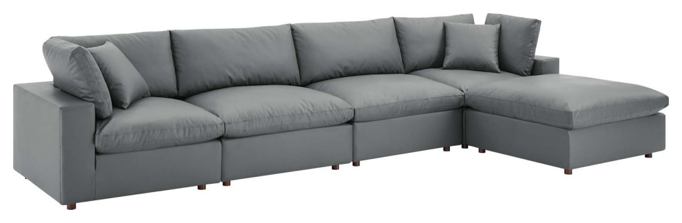 Commix Down Filled Overstuffed Vegan Leather 5 Piece Sectional Sofa   Contemporary   Sectional Sofas   by Modway  Houzz