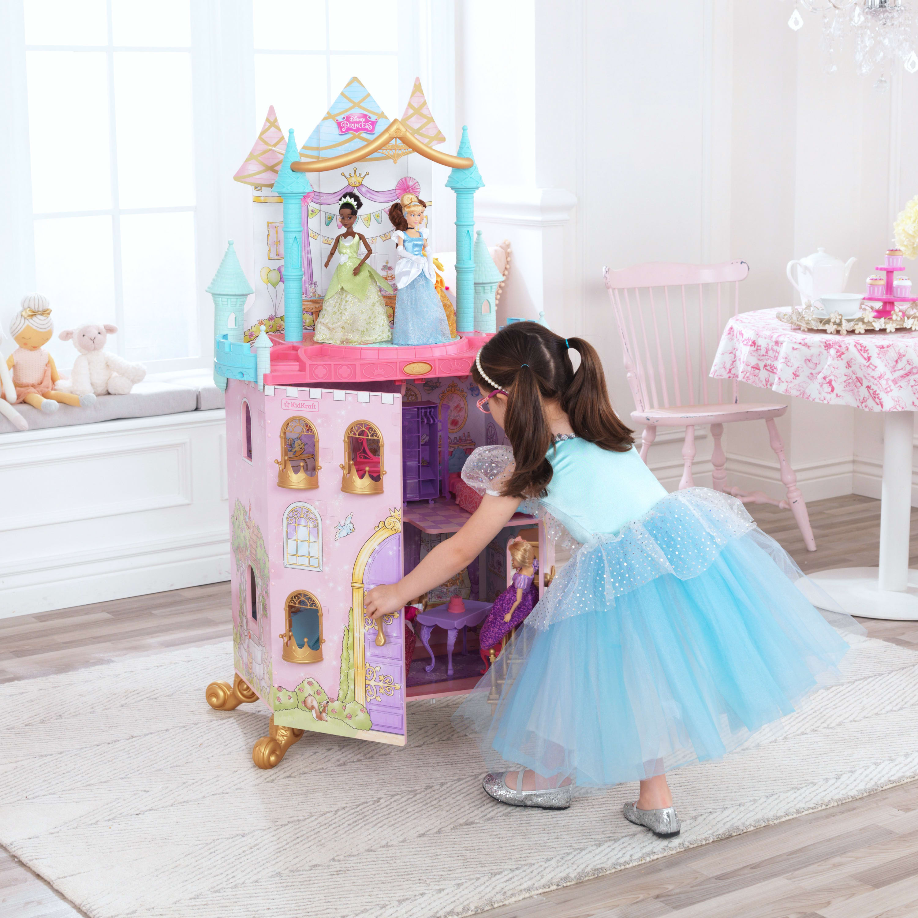 KidKraft Disney Princess Dance and Dream Wooden Dollhouse with Music and 20 Play Pieces