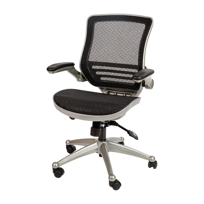 Emma and Oliver Mid-Back Black Mesh Executive Swivel Flip-Up Arm Office Chair Gold Frame