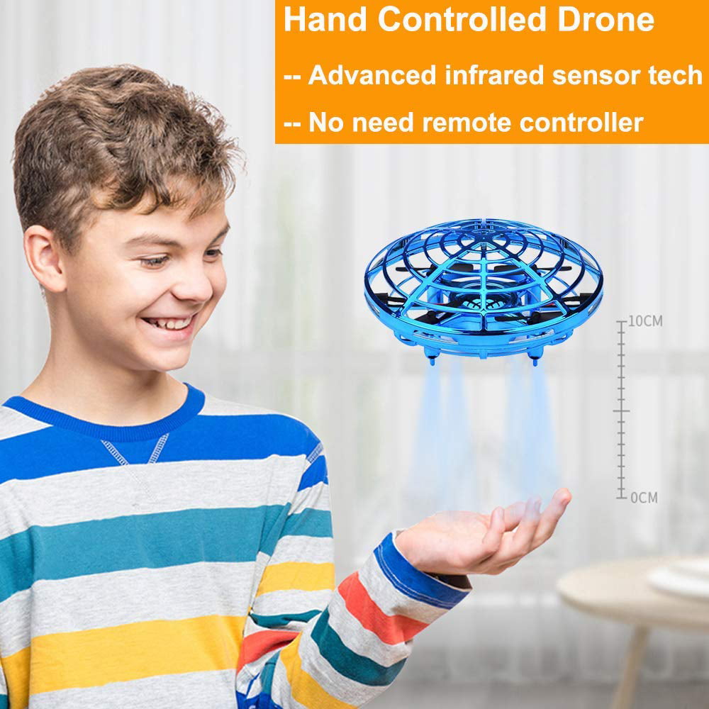 Mini UFO with LED Lights， UFO Drone， Hand Operated， Easy Controlled Flying with 2 Speed，Toys for Boys and Girls