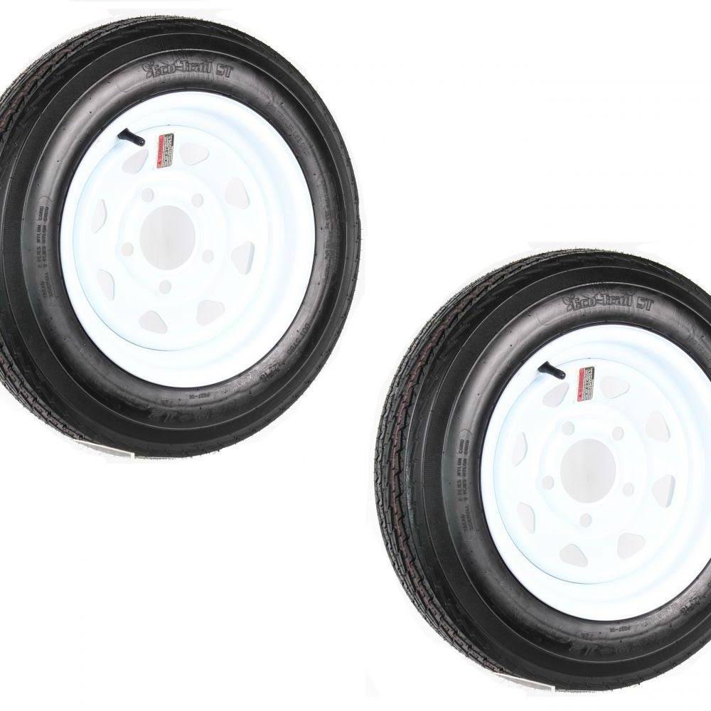 2-pk Trailer Tire on Rim 480-12 4.80-12 12 in. LRB 5 Hole White Spoke Stripe