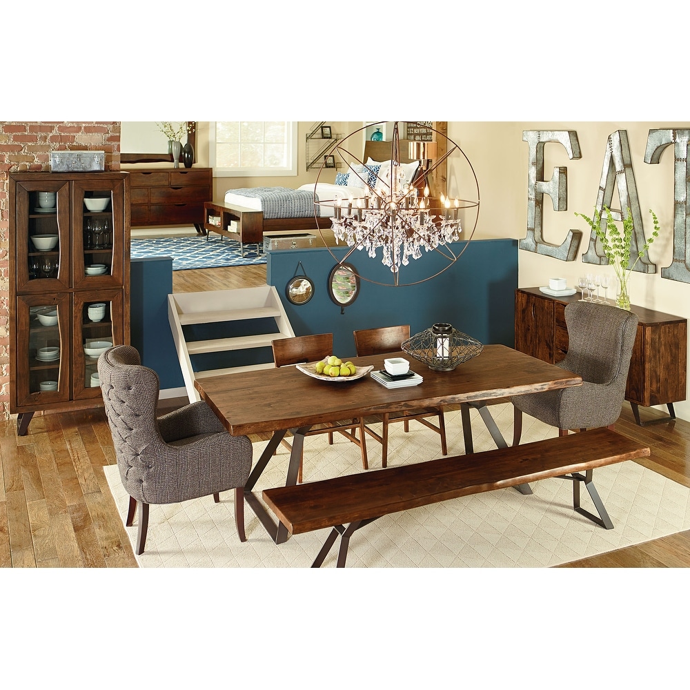 Nottingham 90 Inch Acacia Wood Dining Bench in Walnut Finish