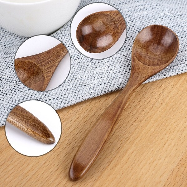 Wooden Spoons 6 Pcs Natural Grain Soup Spoon Salt Sugar Dining Spoons 5.5