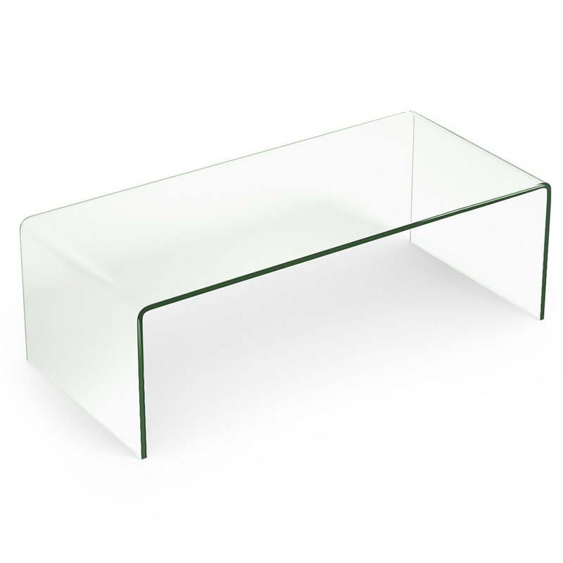 42 x 19.7 Inch Elegant Style Clear Tempered Glass Coffee Table with Non-angular Rounded Edges Design