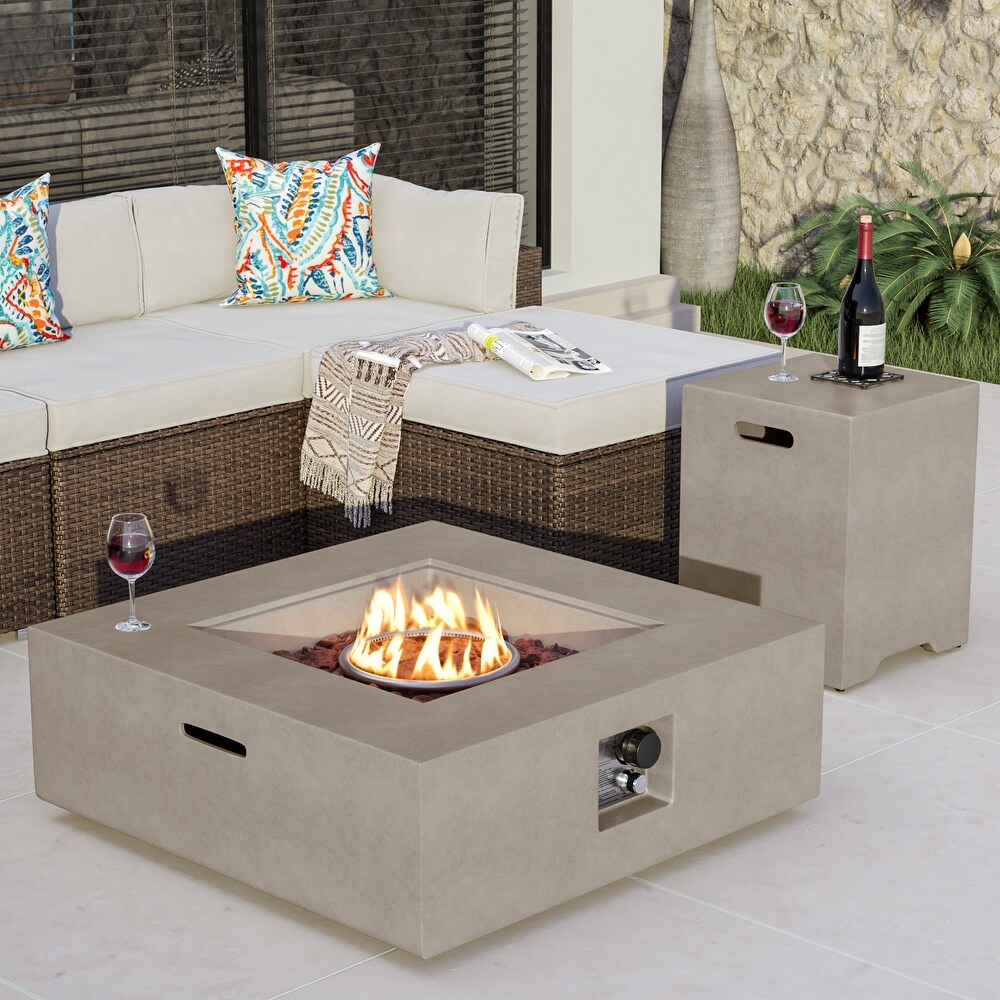 COSIEST 2 Piece Outdoor Square Green Patio Fire Table With Tank Cover